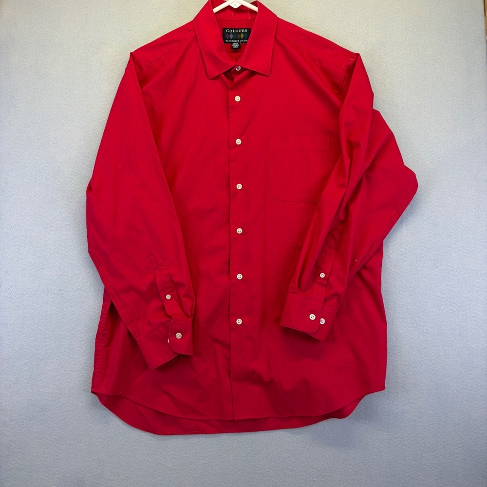 Colours Alexander Julian Dress Shirt Mens 16.5 32/33 Red Solid Button Down